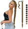 FESHFEN Braid Extensions Pferdeschwanz Verlängerung mit Haargummi, 85 cm Lang Ponytail Geflochten Kunsthaar Pferdeschwanz Extension Zöpfe Haarteil für Damen, Hellbraun Mix Naturblond