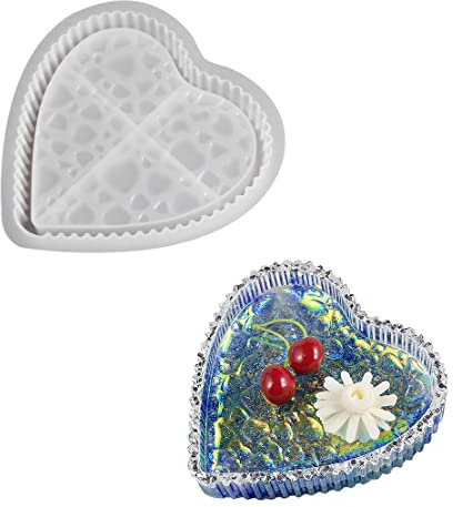 DeryArcle Silikonform Tablett Herz, Epoxidharz Formen Teller, Harzform Platten Gießform Tray Resin Mold für DIY Schmuck Halskette Ohrringe Aufbewahrungs Obsttablett Kunsthandwerk