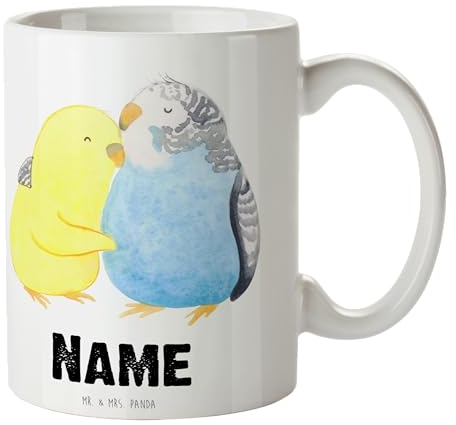 Mr. & Mrs. Panda Personalisierte Tasse Wellensittich Liebe - Geschenke, Ehe, glücklich, Drucken, Personalisiert, Verknallt, Freundin, Vögel, mit Namen
