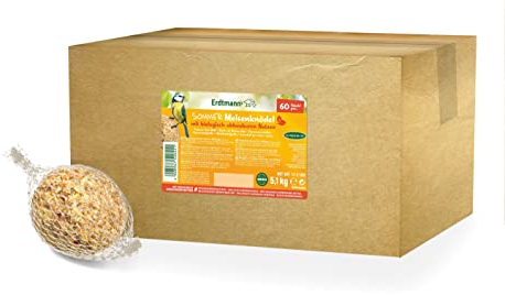 ERDTMANNS - 60 Sommermeisenknödel für Wildvögel mit biologisch abbaubaren Netzen I Vielfältige Zusammensetzung I Sommerliche Alternative I Leichte Nahrungsaufnahme I Große Menge