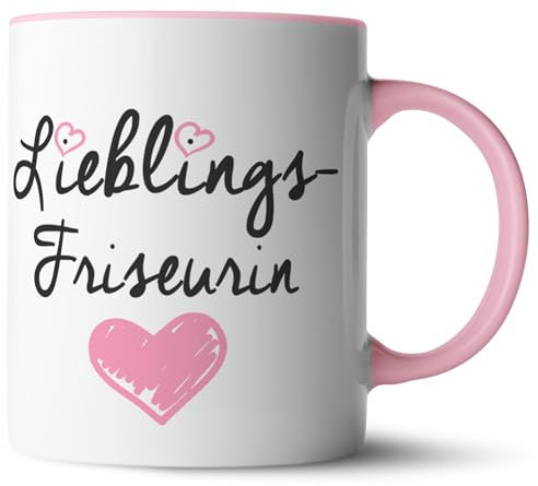 NICE-PRESENTS - Tasse - Beste Lieblingsfriseurin Friseurin - Spülmaschinengeeignet Keramik Kaffeetasse lustig Motiv, Spruch, beidseitig bedruckt - Geburtstag, Weihnachten, Geschenkidee - Rosa