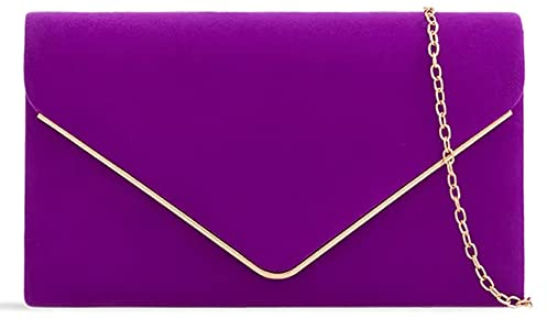 fi9 Pochette da donna in pelle scamosciata, tinta unita, da sposa, ballo di fine anno, matrimonio, festa,, Viola, medium