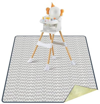 MOXTOYU High Chair Splash Mat, 43” Waterproof Non-Slip Floor Mat, Wipe Clean and Washable Mess Mat for Painting, Crafts, Play and Table Cloth Use (110x110cm, Wave)