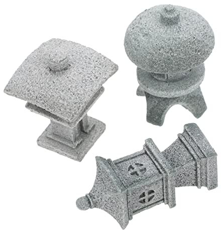 Garneck Small Garden Pavilion Statue Decor Tabletop Ornament for Home and Garden Use Realistic Sandstone Material 3pcs Set Landscape Ornament with Detailed Craftsmanship for Patio Lawn