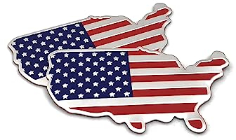 PTDecals 2 Stucke Abziehbild Aufkleber des Chrome Metall 3D US USA Amerika Karten Flagge Emblem 4cm × 7cm Auto Rennsport grafischer Abziehbild