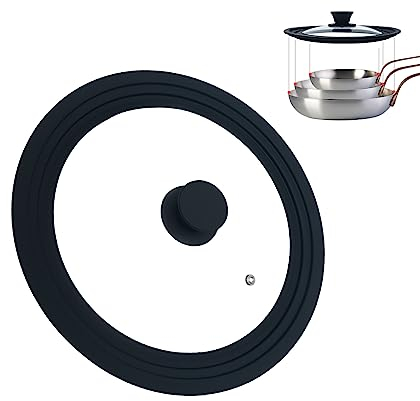 HEVSTIL Universal Lid, Pans and Skillets,Tempered Pan Lid with Heat Resistant Silicone Rim Glass Replacement Lid Fits All 7, 8 & 9 Diameter Cookware Frying Pan, Frying Pans,Pan Lid, Cast Iron