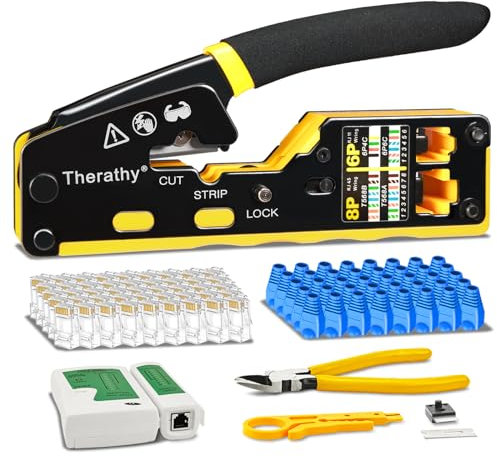 Therathy Pince à sertir RJ45 Multicouche pour prises modulaires Cat5e Cat6, outil de sertissage tout-en-un Cat6