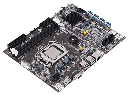 Goshyda DDR3 Miner Motherboard LGA 1155 8 USB3.0, 3-Phasen-Netzteil, B75 Miner Motherboard mit Dual-Core-CPU, Unterstützt 8 Grafikkarten, für ETH BTC Mining