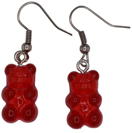 KTG24 Ohrringe Hänger Gummibär Gummibärchen Teddy Bär Süßigkeit rot 286B