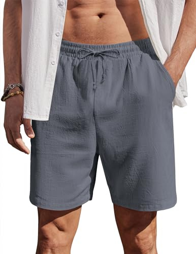 COOFANDY Shorts pour Homme Décontracté en Coton d'été Pantalon Court avec élastique Chino Shorts de Plage avec Poches Gris Clair S