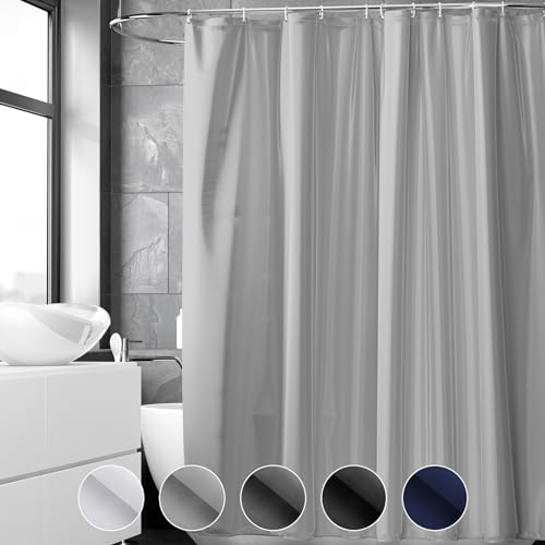 REDKEY Duschvorhang 180x220 cm, Anti-schimmel Badvorhang, Waschbar Schnelltrocknend Wasserabweisend PVC Textil, Antibakteriell Badewanne Vorhang mit 12 Haken für Bad Dusche, Grau
