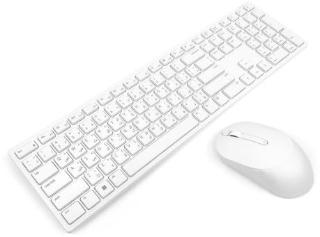 Dell KM5221W White ARABIC Pro Wireless Keyboard & Mouse Combo Bundle (Renewed)