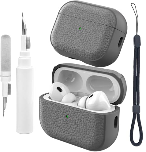 Teyomi für Airpods Pro 2 Hülle mit Handschlaufe, TPU Schutzhülle für Apple Airpods Pro 2. Generation mit Reinigungsset, Leder-Touch-Design Airpods Pro 2 Case, Fallfest, Stoßfest (Grau)