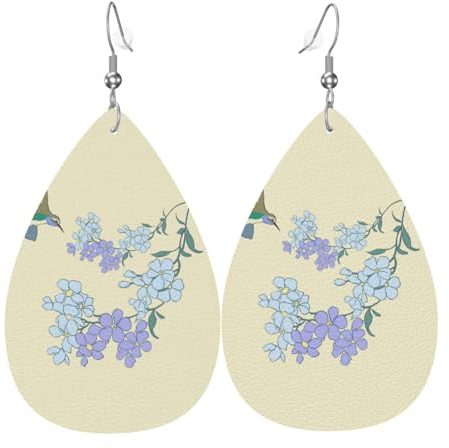 Ohrringe mit frischem Orchideen-Muster, Leder, Tropfenform, stilvoll und schön, leicht, baumelnd für Damen und Mädchen, Einheitsgröße, Leder