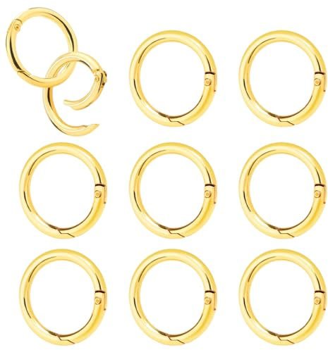 Lot de 10 mousquetons ronds à ressort en métal doré pour sangle de sac à main, Mousquetons Ronds en Métal Petits, accessoires de bricolage pour Porte Clés sac à dos Breloques Bricolage