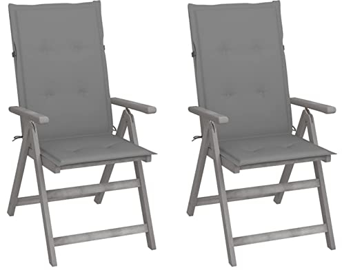 ZEYUAN Verstellbare Gartenstühle 2 STK. mit Auflagen, Gartenmöbel, Balkonstühle, Hochlehner, Balkonmöbel, Bistrostuhl, Balkonset, Garten Stühle, Sit Möbel, Armlehnenstuhl, Massivholz Akazie