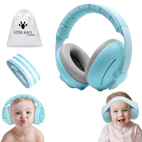 auvstar 2in1 Cuffie Antirumore Neonato,Riduzione Rumore Paraorecchie Neonati Protettori Acustici,Protezione Acustica Per Bambini,Regolabili Cuffie Protezione Dormire Bambini (Blu)