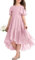 Haloumoning Robe d'été pour fille - Col en V - Robe à volants - Décontractée - Robe trapèze - Robe de soirée longue et élégante, Rose, 150 cm