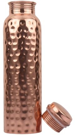 Bouteille d'eau en cuivre pur – Bouteille ayurvédique anti-fuite de 1 000 ml | Fait à la main, sans BPA, design sans articulations pour la santé, le yoga, le bureau et les voyages | Idéale pour