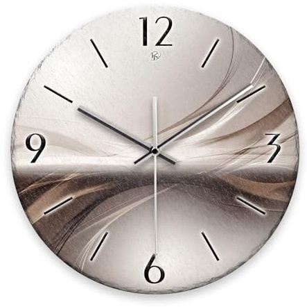 Kreative Feder Wanduhr „Silverline“ aus Stein (Keramik) in Schiefer-Optik; Durchmesser 30cm; mit leisem Uhrwerk (Silverline, leises Quarzuhrwerk)
