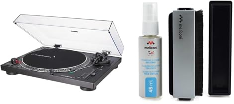 Audio-Technica AT-LP120X Piatto Audio Giradischi a Trasmissione Diretta, Nero, Analogico e USB & Meliconi Vinyl Kit Di Pulizia Professionale Per Tutti I Tipi Di Dischi, Argento