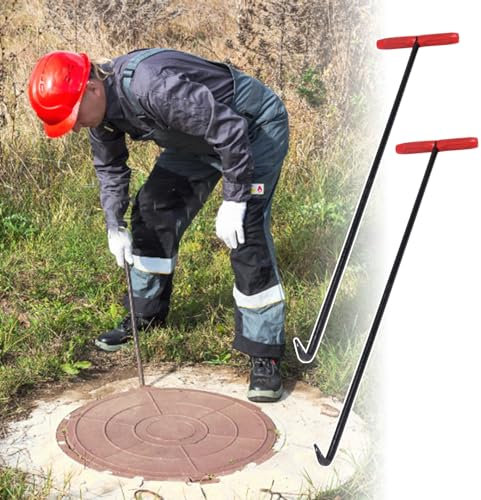 Gancio Tombino Sollevatore con Gancio per Chiusino in Acciaio 2 Pezzi, Strumento di Sollevamento per Griglia di Scarico con Manicotto in Gomma Antiscivolo, Estrattore per Gancio per Chiusino(2 Pcs-86