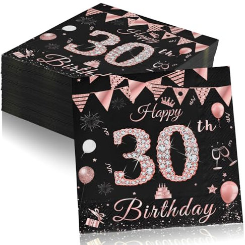 Servietten 30 Geburtstag Frauen, 40 StüCk Party Servietten für 30. Geburtstag Servietten Rosegold Papierserviette Mädchen Party Papier 2-Lagig für Erwachsene Tischdeko
