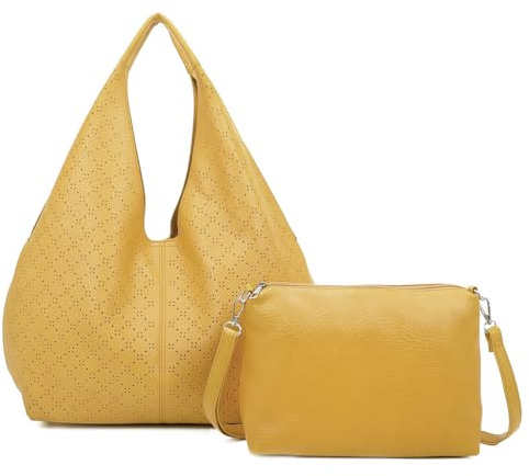 ANGELO Borsa a Spalla da Donna, Borsa a Sacca con Fori Grande Capiente, Inclusa Borsetta a Tracolla Regolabile, Shopping Bag in Pelle PU per Lavoro, Ufficio, Viaggio, Primavera Estate