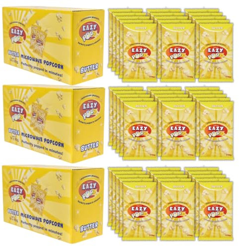 Microwavable popcorn kernels VEGAN, NO SUGAR (48 bags) - sweet butter salted pop corn - Eazy Pop Microwave popcorn (48 x 85g Butter)