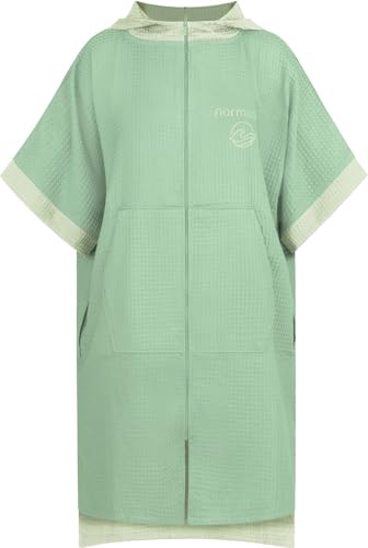 Badeponcho aus Waffelpique Handtuch-Poncho aus 100% Viskose leicht und kompakt - Badetuch Surferponcho mit Kapuze für Damen und Herren Farbe Grün Größe S/M