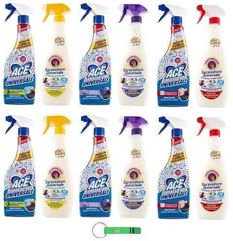 12x Testpaket Chanteclair + Ace Universal-Entfetter - Entfernt bis zu 100% verkrustetes Fett - Sgrassatore Spray 600ml + Beni Culinari Kostenloser Schlüsselanhänger