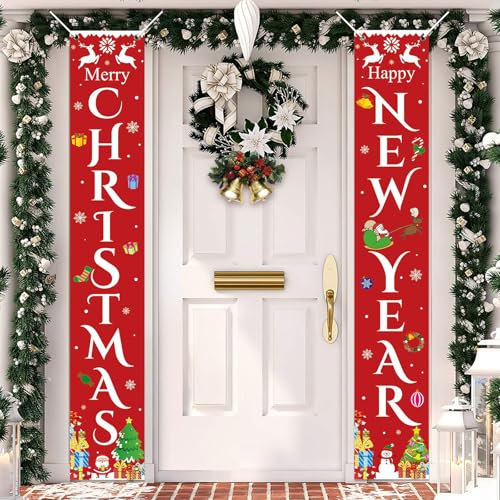 Koliphy Decoración navideña, pancarta de puerta de Navidad para interior y exterior, fiesta de Navidad - Decoraciones de tela Banner 180 x 30 cm
