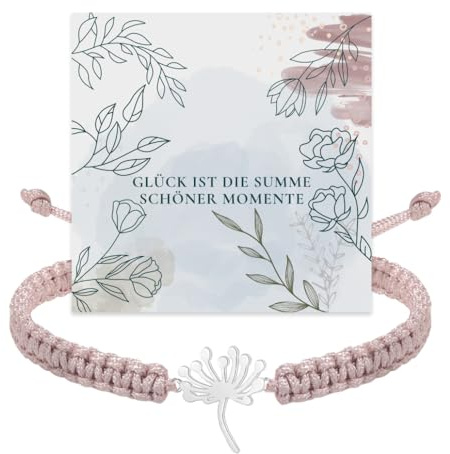 Miss Lovie Pusteblume Schmuck Glücksarmband Damen Sterling Silber 925 Handgemachter Glücksbringer Größenverstellbar inkl. Geschenkverpackung