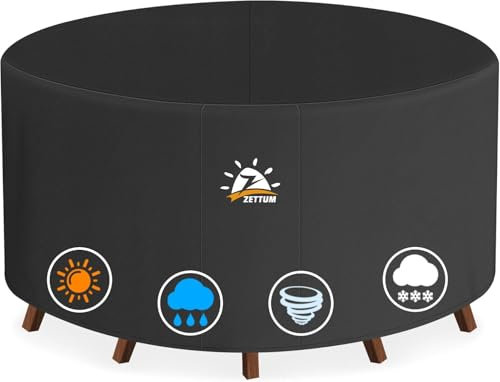 Zettum Housses Ronde pour Salons de Jardin Ø215 x 73 CM, Housse de Table Jardin Imperméable Anti-UV 600D Tissu Oxford Bache Table Exterieur
