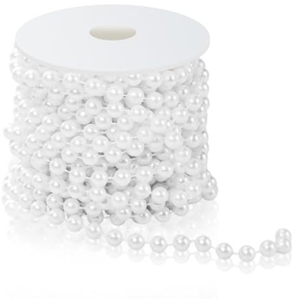 10m Perlengirlande, 8mm Pearl Kette Perlenband Perlenkette Deko Girlande Kunstperlen, Hochzeit Perlenschnur für Hochzeits Partydeko Geburtstag Taufe Tisch Deko DIY Handwerk (Weiß)