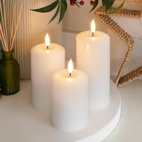 Ember Candles™ 10cm, 12.5cm & 15cm Signature White LED Indoor Flickering Battery Candles – 100% Real Wax, Ultra-Realistic, Flameless, Hand-Poured Design, 6-Hour Timer (Without Remote Control)