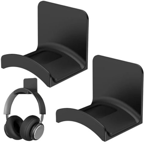 NJCXOLA 2 PCS Support Casque Bureau - Crochet Porte Casque avec Adhésif Fort pour la Plupart des Porte Casques de Jeu, Support de Casque Gaming pour Bureau, Murs,Verre,métal, Noir
