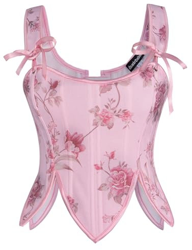 SCARLET DARKNESS Corset médiéval Cottagecore pour femme rétro avec laçage Tachten Bodice fleurs roses 40
