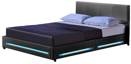 Home Deluxe - LED Bett Asteroid - Dunkelgrau, 140 x 200 cm - Inkl. Lattenrost I Polsterbett Design Bett inkl. Beleuchtung