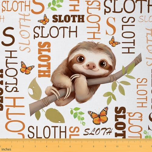 Loussiesd Nette Faultier Stoff 92x150cm Kinder Cartoon Tier Patchwork Stoffe Kinder Ultra Weiche Braun Polsterung Dekostoff für Stühle Tier Reupholstery Dekostoff Zimmer Dekor Kawaii Schmetterling