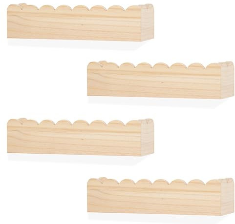NIUBEST Scalloped Regale, Kinderzimmer Bücherregal, Kinder Floating Bücherregale aus Holz, Aufbewahrung Dekor Organizer für Wohnzimmer und Schlafzimmer, vormontiert, 4er-Pack, Kiefer (Naturholz)