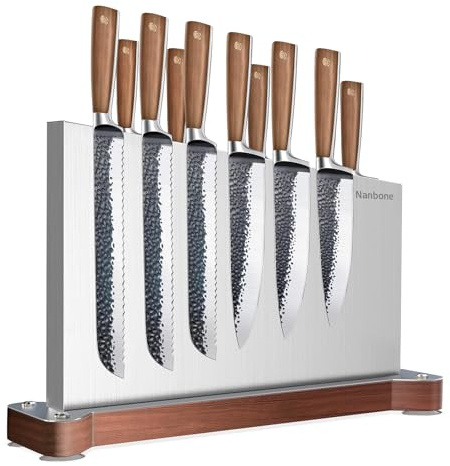 Nanbone Magnetischer Messerblock ohne Messer, groß, doppelseitig, magnetischer Messerhalter mit starkem Magnet, Edelstahl-Messer-Aufbewahrung, Organizer für Küchentheke, Messerregal, drei