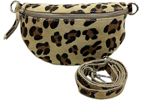 Jeamis Rauhleder Umhängetasche Leopard Veloursleder Tasche Crossbody Clutch Leder Leo Made in Italy (Khaki#2)