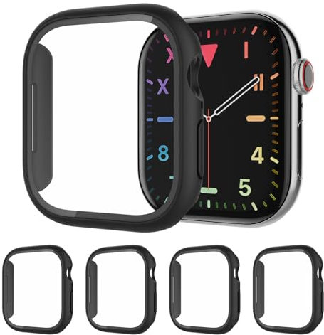 AOTUAO 4 Piezas Funda Compatible con Apple Watch Series 10 46mm, Estuche Rígido Delgado PC Protector de Pantalla Cristal Templado para iWatch Series 10 46mm (4 Negro)