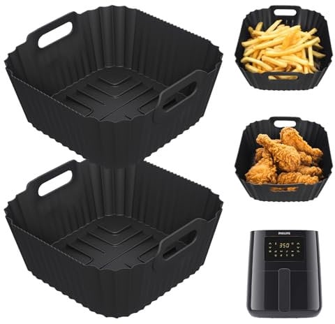 Tuocal 2 Pièces Moule Air Fryer, 18cm Moule Silicone Airfryer pour Philips 3000 L 4,1L (HD9252, HD9255) Réutilisable au lieu du papier cuisson air fryer accessoire pour Air Fryer Philips