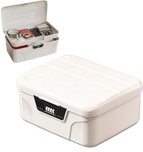 2 Layer Medicine Storage Box,Lockable Medicine Box with Code,Removable Tray,First Aid Emergency Combination Lock Container Medical Storage Organiser Bins for Home Office School Cabinet (White)