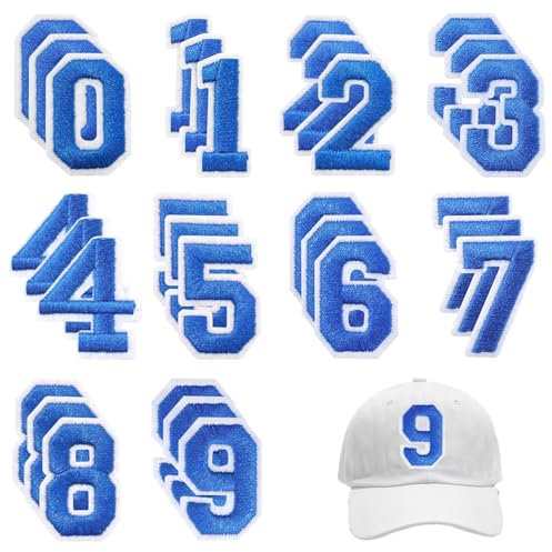 QZKJQDD 30 Pcs Iron On Numbers, Blue Numbers 0-9 Iron Letters, Embroidered On Patches for Clothes, Digital On Patches for DIY Clothing, Jackets, Shirts, Hats, Bags and Jeans