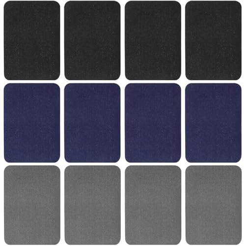12Pcs Fabric Repair Patches, 4 x 3 Inches Iron on Patches for Clothing Inside & Outside Repair, Adhesive Elbow Knee Felt Patches, Fabric Patches Iron on for Denim Jean Clothes Repair Decorating Kit