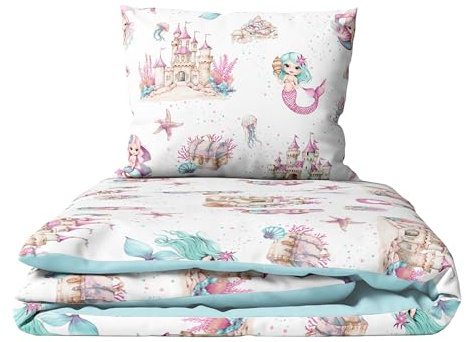 Baby Comfort 2 Piece Toddler Children Quilt Duvet & Pillow Set 120x90 cm to fit Cot Bed 12M+ (Mermaids)
