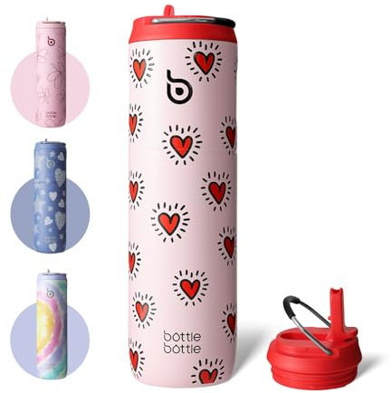 BOTTLE BOTTLE Bouteille isotherme 710 ml Gourde isotherme avec Paille Gourde sport à double paroi en acier inoxydable pour voyager, sports(battement de coeur)